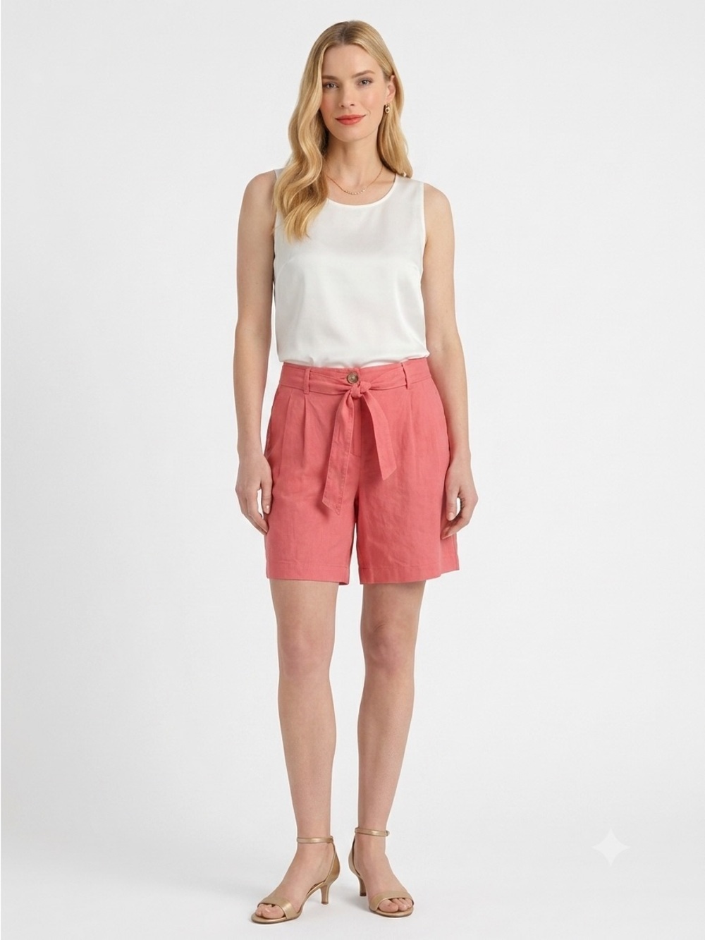 Tommy Hilfiger NEW Linen Loose Fit XL Preppy Shorts Pockets Belt Pink Minimalist